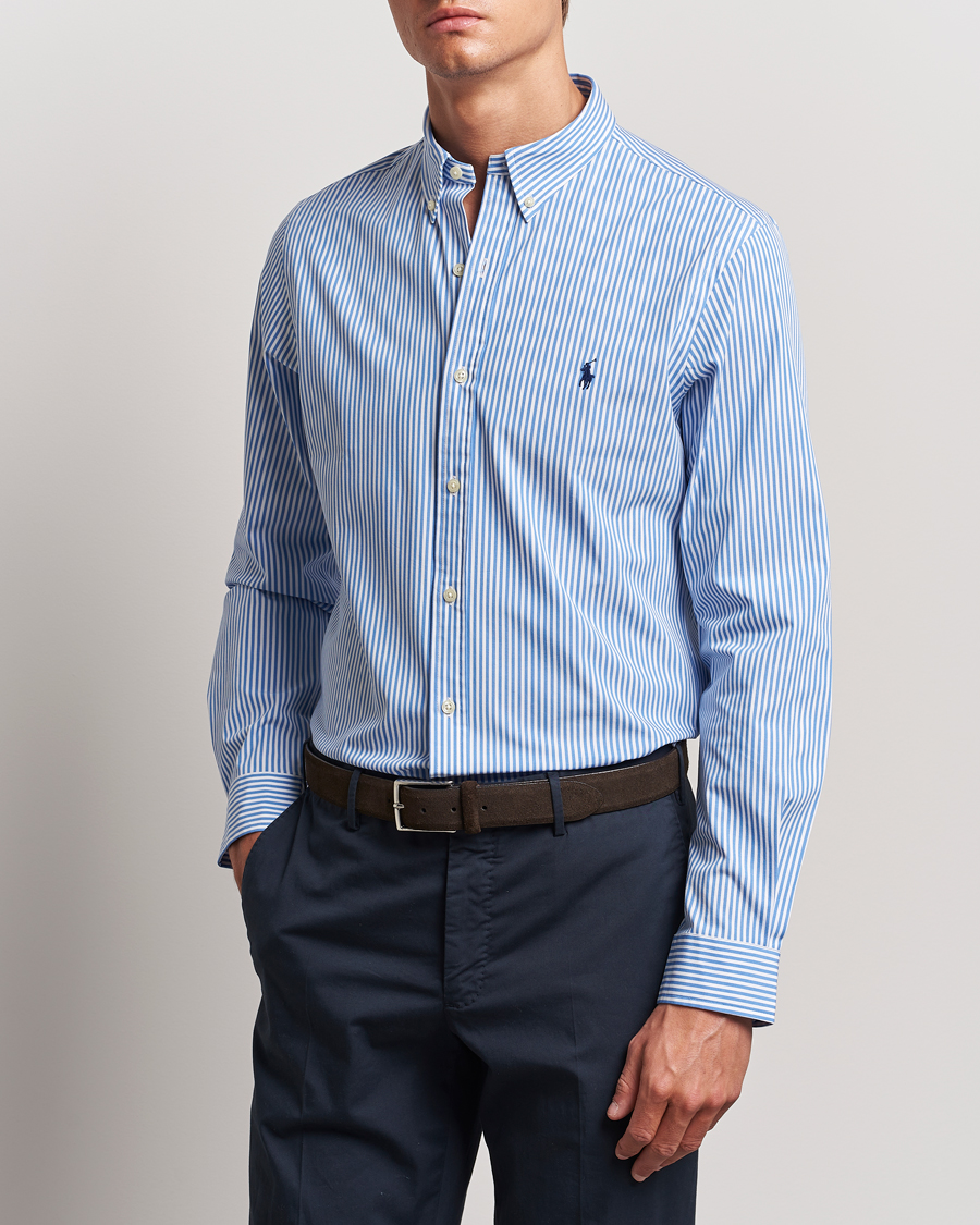 Heren |  | Polo Ralph Lauren | Slim Fit Striped Poplin Shirt Light Blue/White