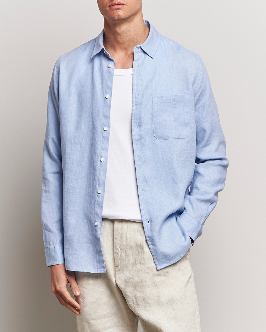 Heren | Overhemden | Samsøe Samsøe | Liam Linen Shirt Brunnera Blue