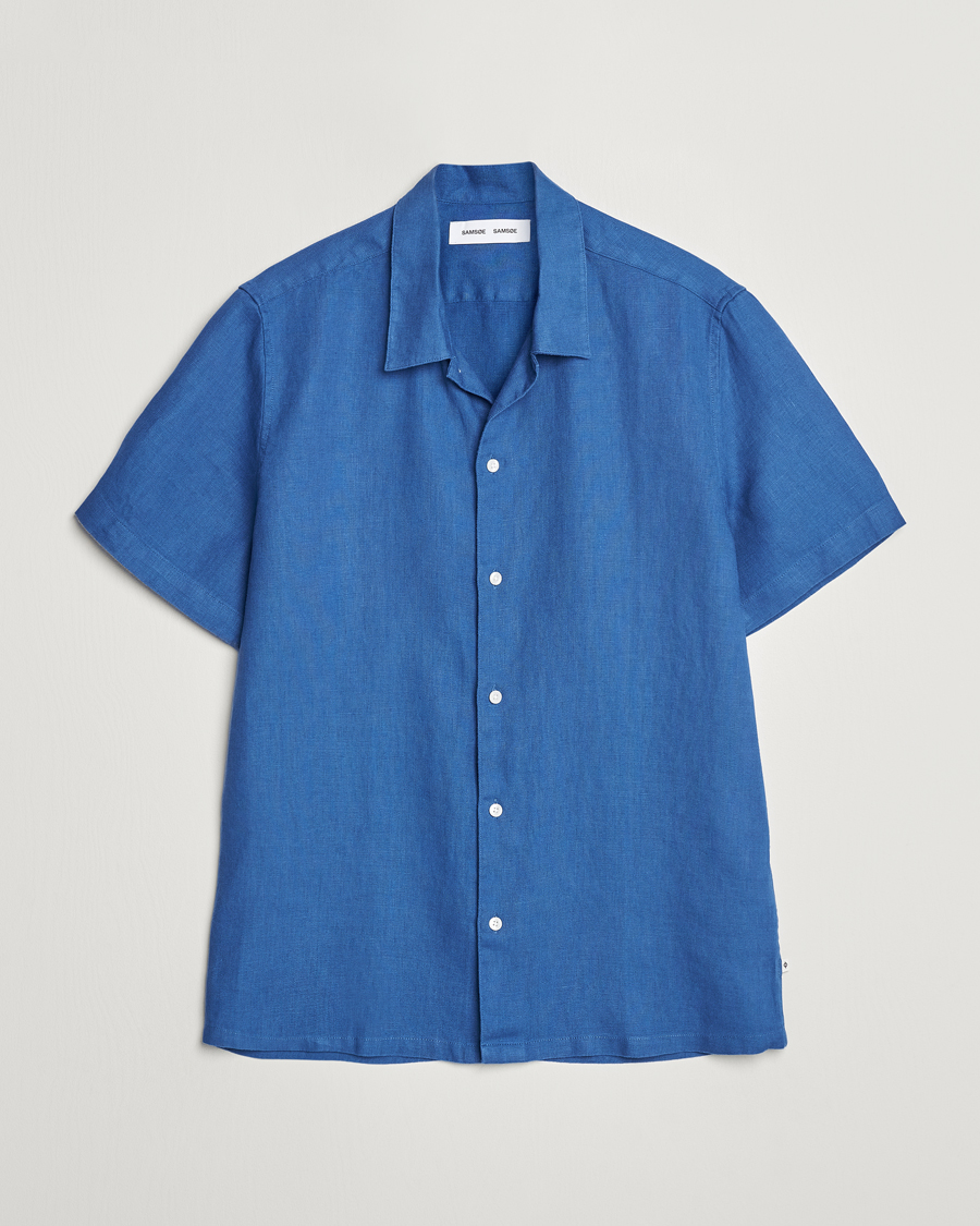 Heren | Overhemden | Samsøe Samsøe | Saavan Linen Short Sleeve Shirt Déja Vu Blue