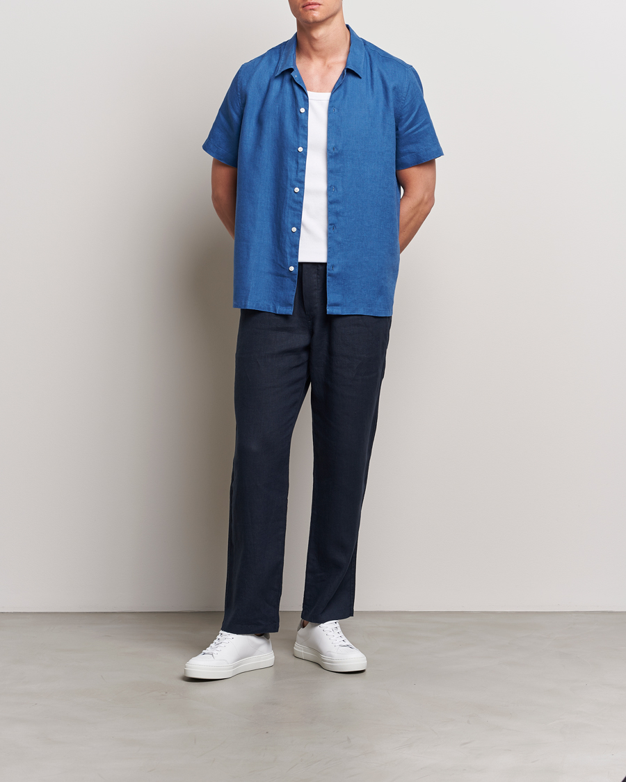 Heren | Overhemden | Samsøe Samsøe | Saavan Linen Short Sleeve Shirt Déja Vu Blue