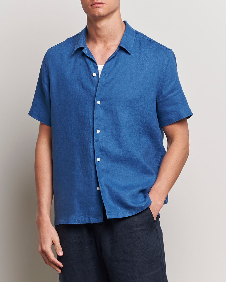 Heren | Overhemden met korte mouwen | Samsøe Samsøe | Saavan Linen Short Sleeve Shirt Déja Vu Blue