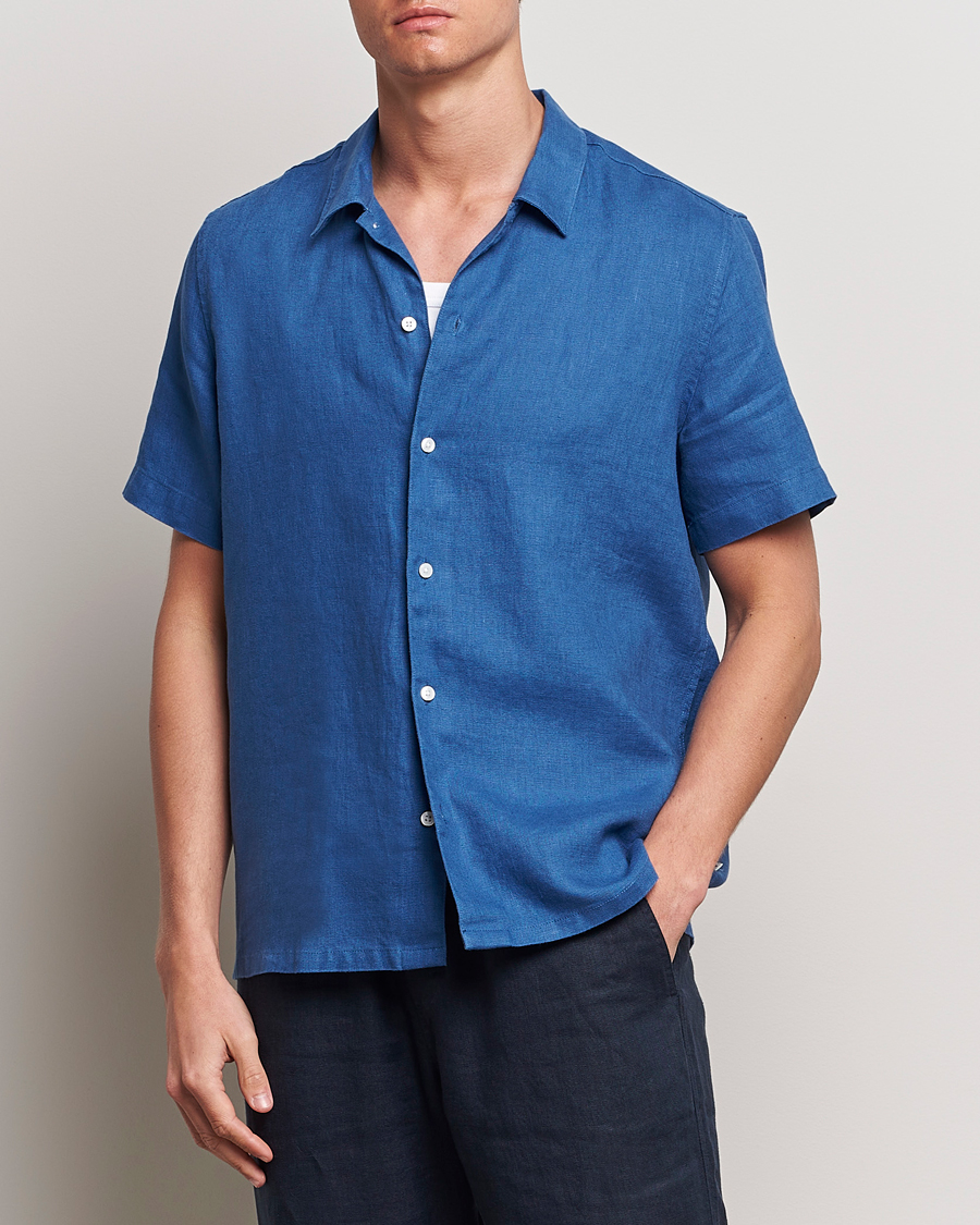 Heren | Overhemden | Samsøe Samsøe | Saavan Linen Short Sleeve Shirt Déja Vu Blue