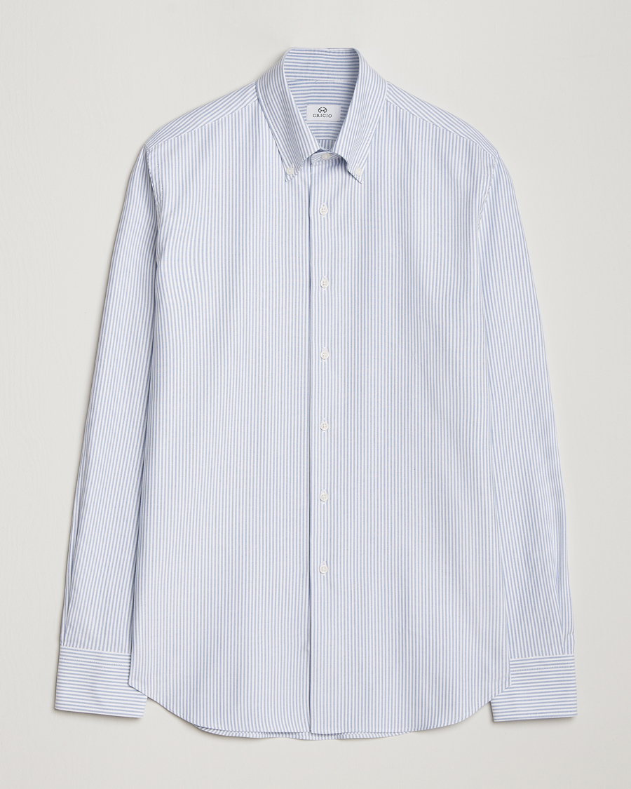 Heren | Overhemden | Grigio | Oxford Button Down Shirt Light Blue Stripe