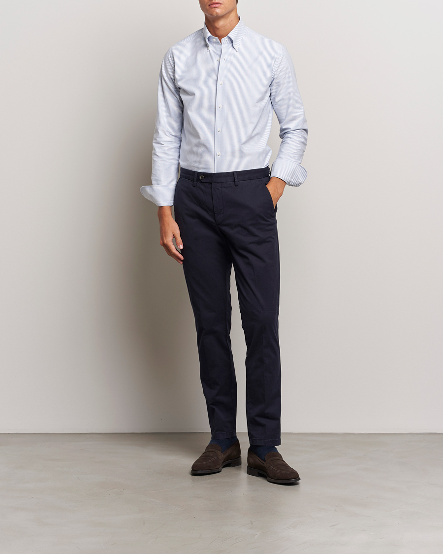Heren | Overhemden | Grigio | Oxford Button Down Shirt Light Blue Stripe