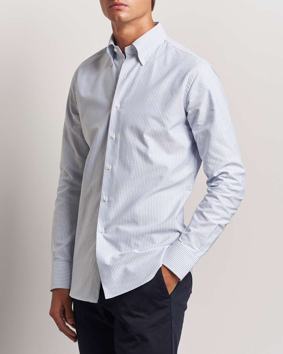 Heren | Overhemden | Grigio | Oxford Button Down Shirt Light Blue Stripe
