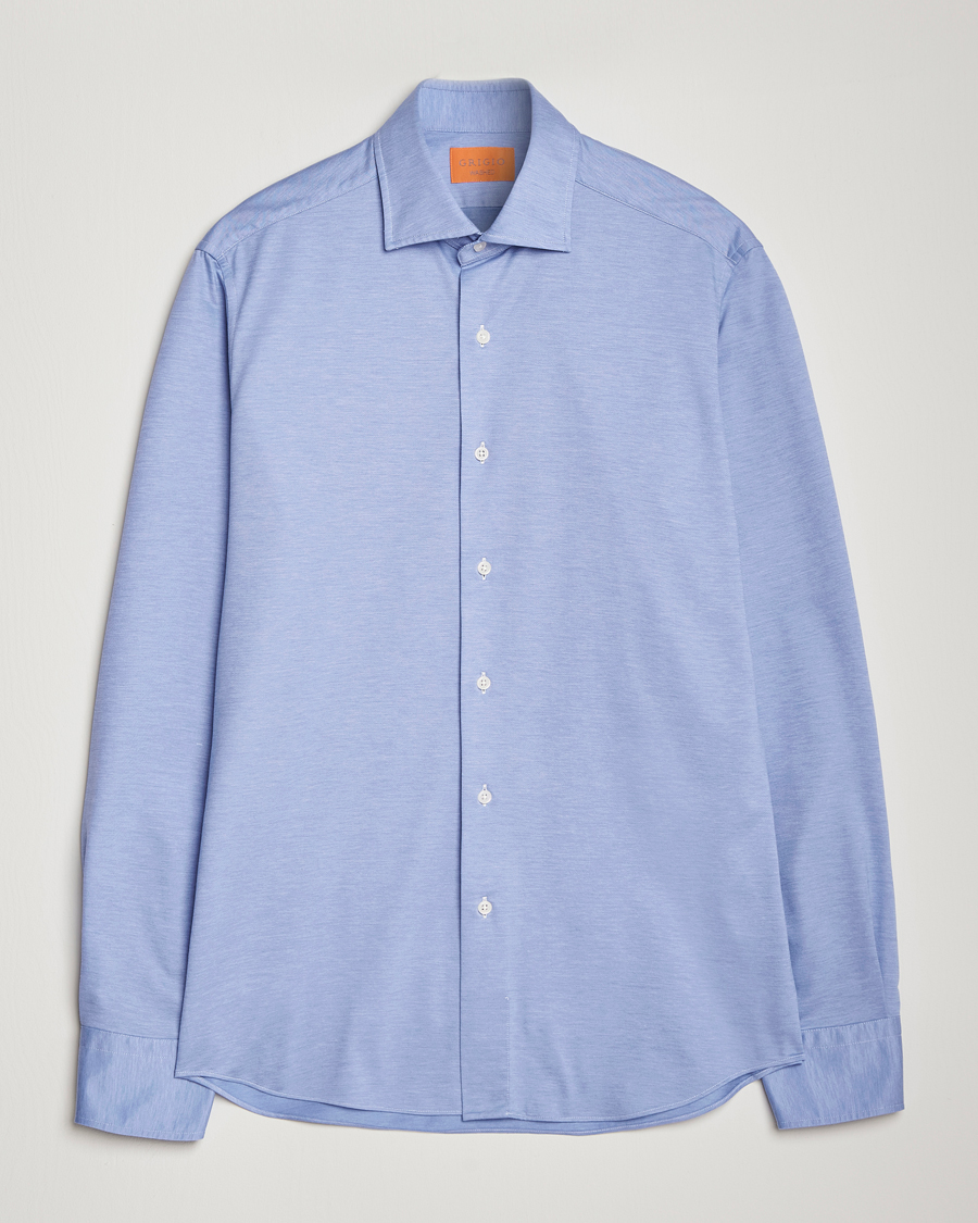 Heren | Overhemden | Grigio | Cotton Jersey Shirt Light Blue