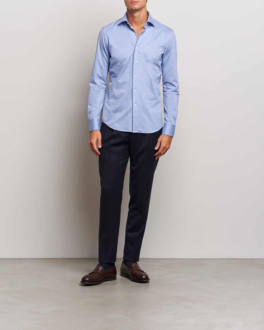 Heren | Overhemden | Grigio | Cotton Jersey Shirt Light Blue