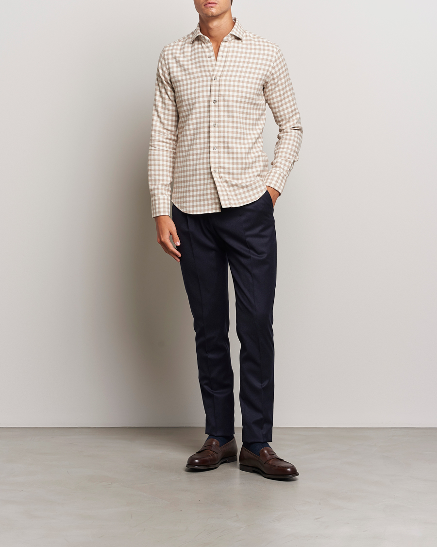 Heren | Overhemden | Grigio | Washed Flannel Shirt Beige Check