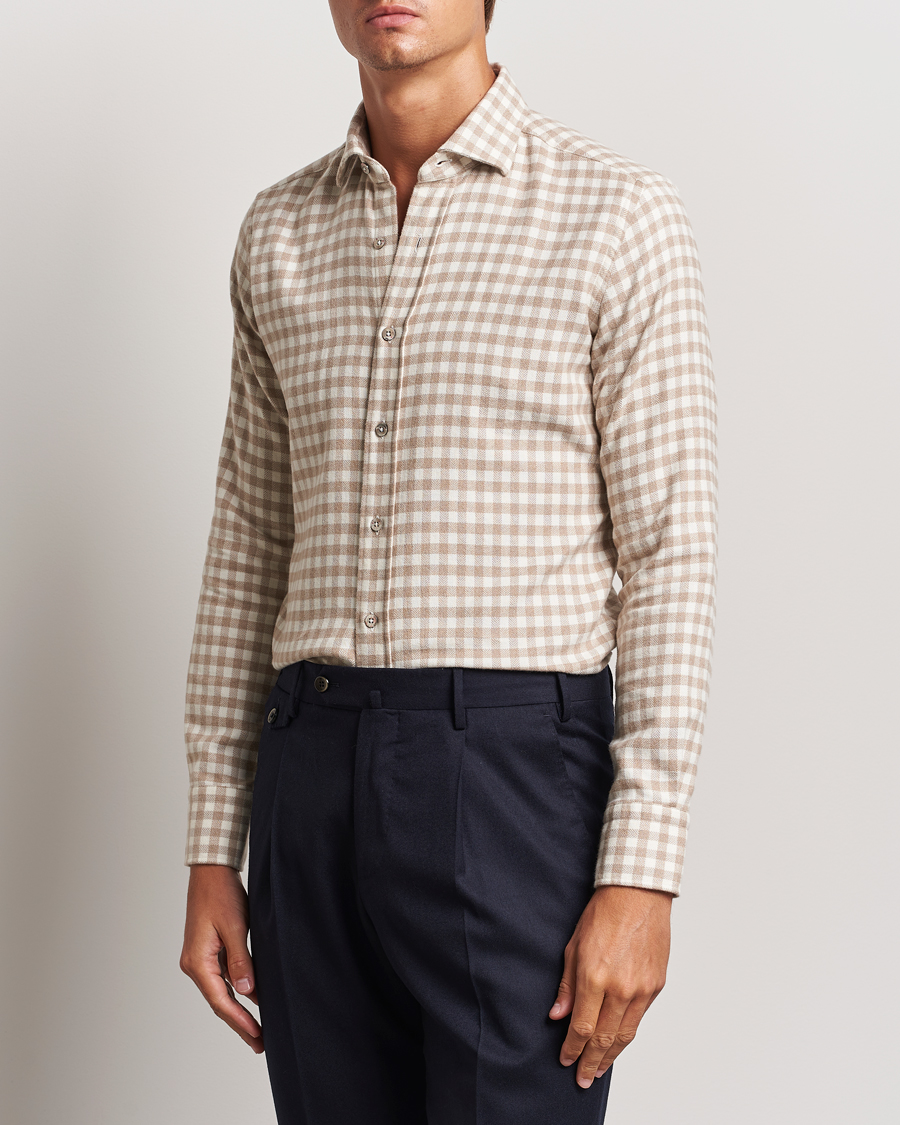 Heren | Overhemden | Grigio | Washed Flannel Shirt Beige Check