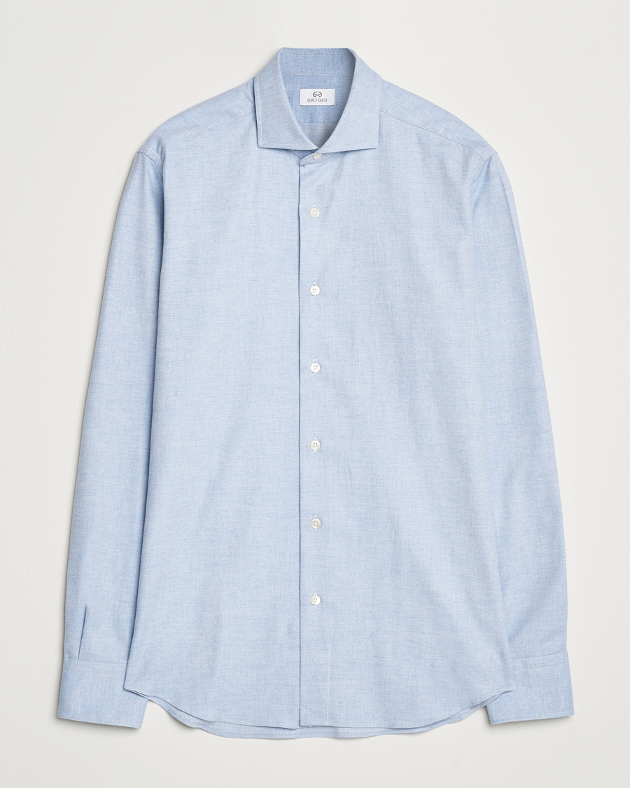 Heren | Overhemden | Grigio | Washed Flannel Shirt Light Blue