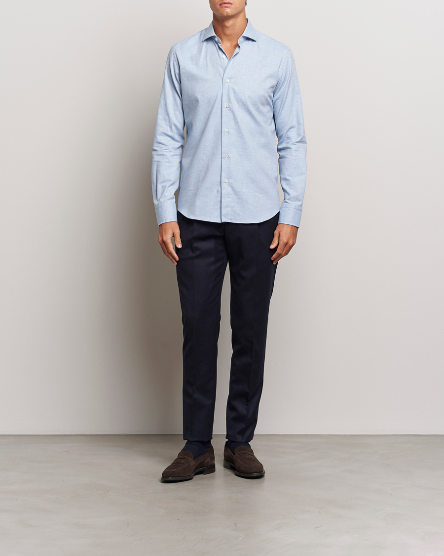Heren | Overhemden | Grigio | Washed Flannel Shirt Light Blue