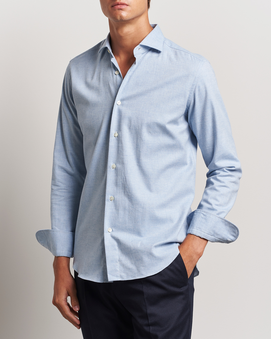 Heren | Overhemden | Grigio | Washed Flannel Shirt Light Blue