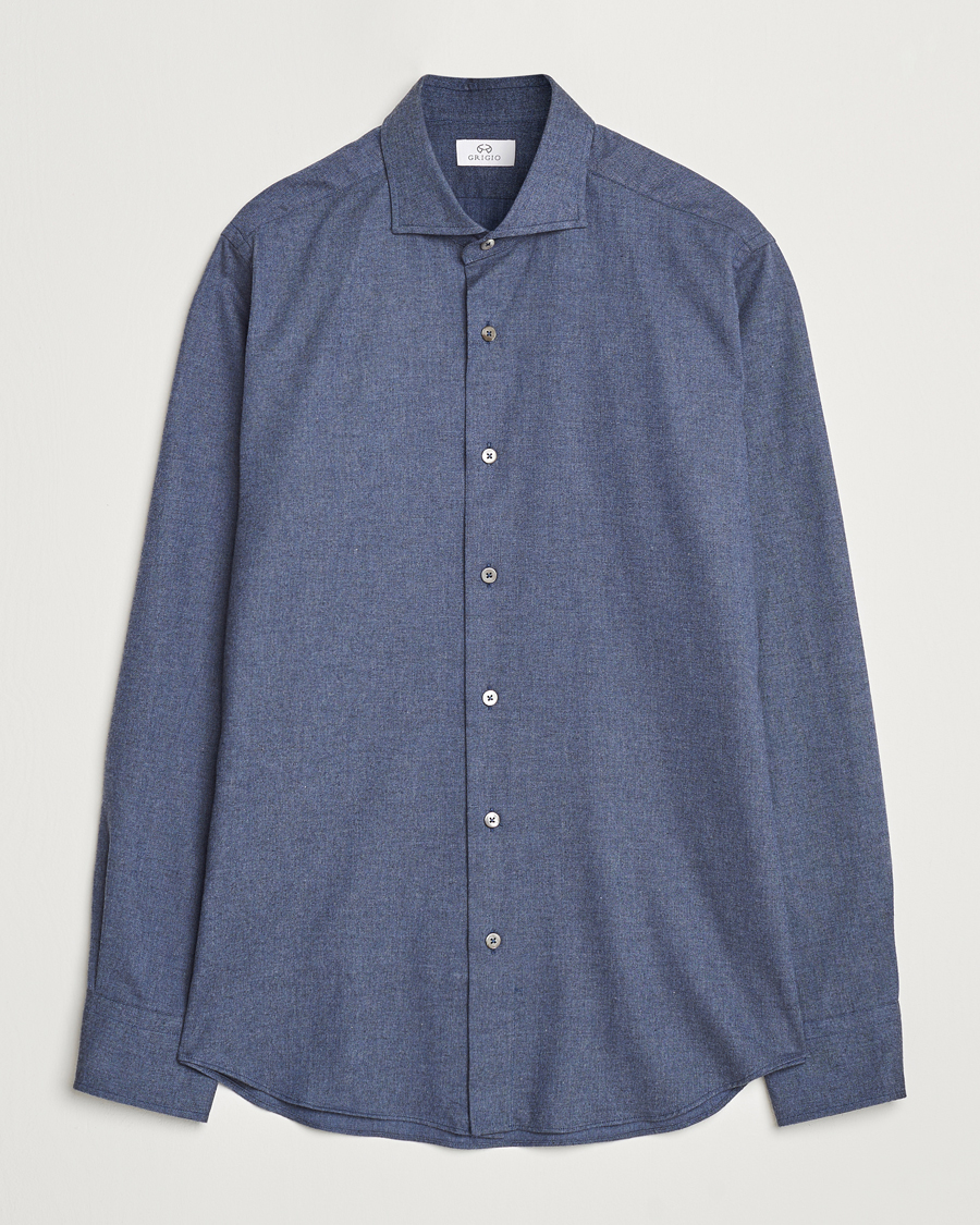 Heren | Overhemden | Grigio | Washed Flannel Shirt Navy