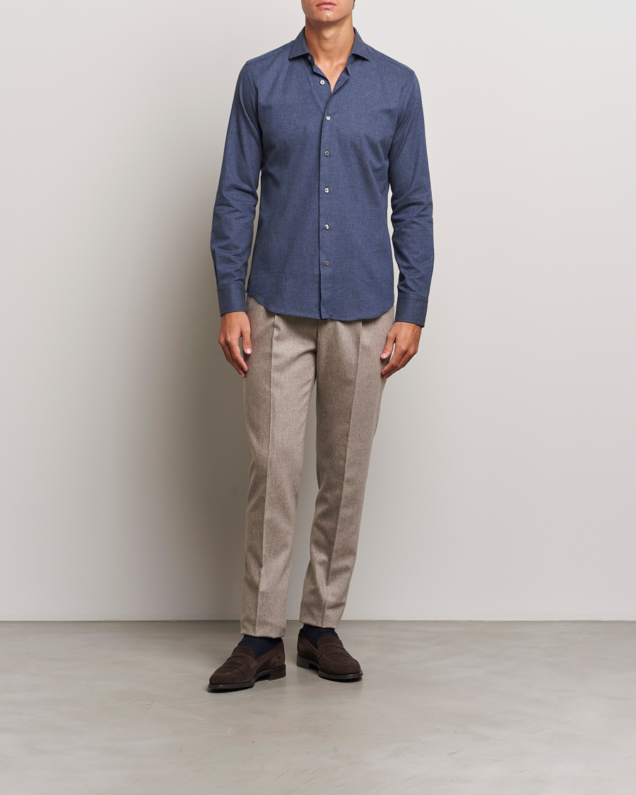 Heren | Overhemden | Grigio | Washed Flannel Shirt Navy