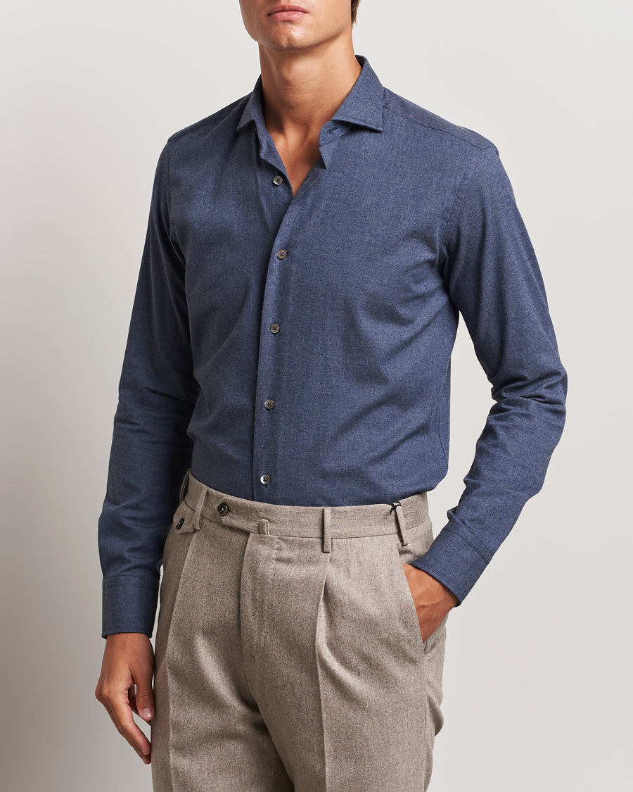 Heren | Overhemden | Grigio | Washed Flannel Shirt Navy