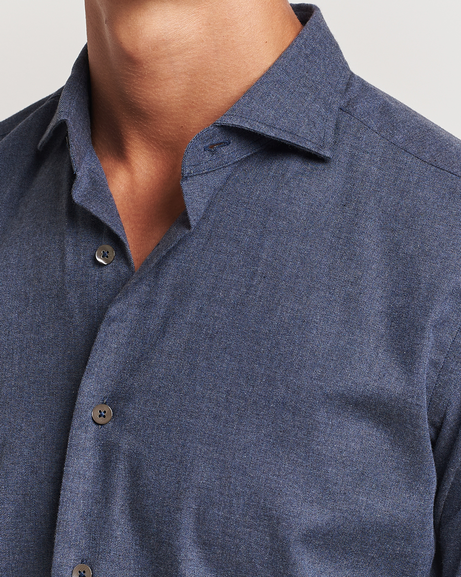 Heren | Overhemden | Grigio | Washed Flannel Shirt Navy