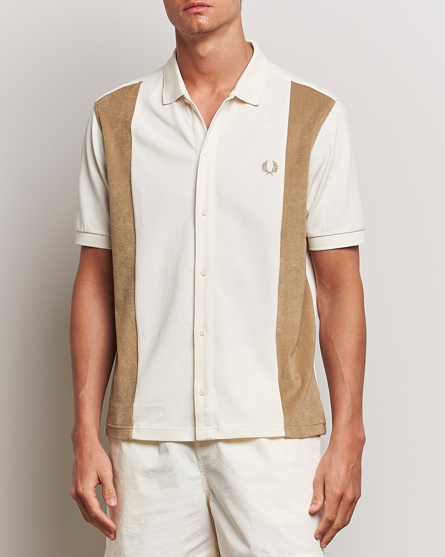 Heren |  | Fred Perry | Towelling Panel Polo Short Sleeve Shirt Ecru