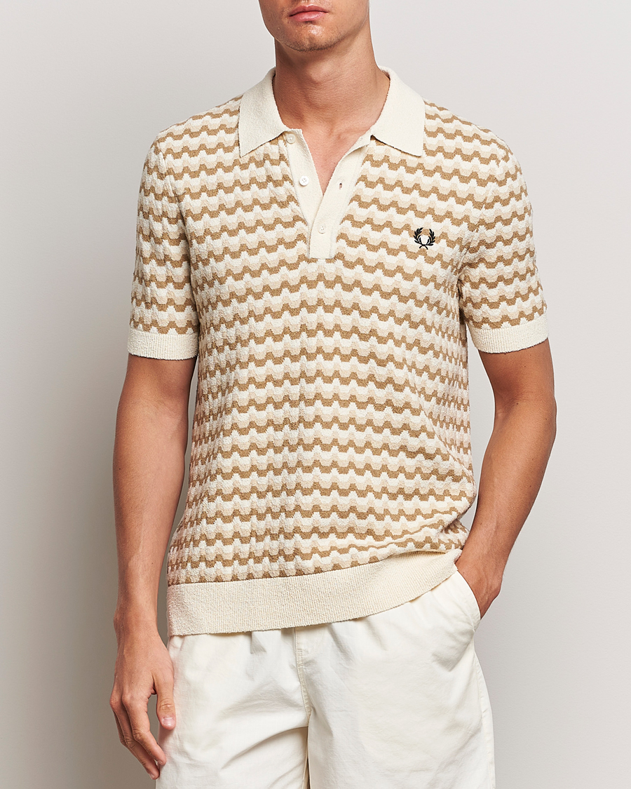 Heren |  | Fred Perry | Bouclé Jacquard Knitted Polo Ecru
