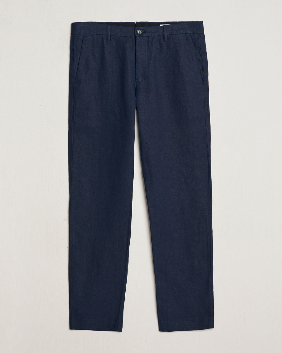 Heren | Broeken | NN07 | Theo Linen Trousers Navy Blue