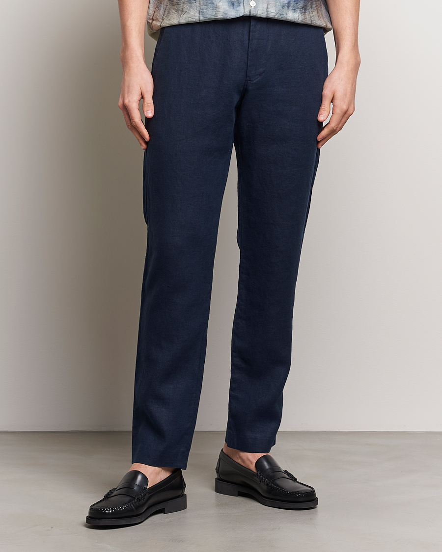 Heren | Broeken | NN07 | Theo Linen Trousers Navy Blue
