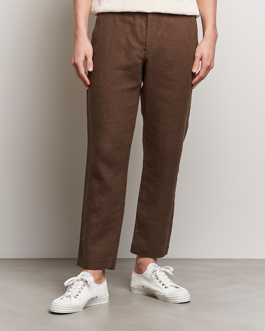 Heren | NN07 | NN07 | Theo Linen Trousers Cocoa Brown