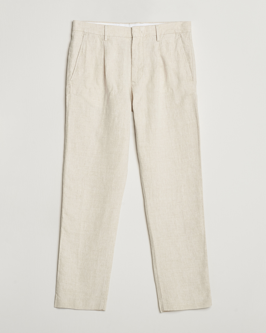 Heren | Broeken | NN07 | Bill Pleated Linen Trousers Oat