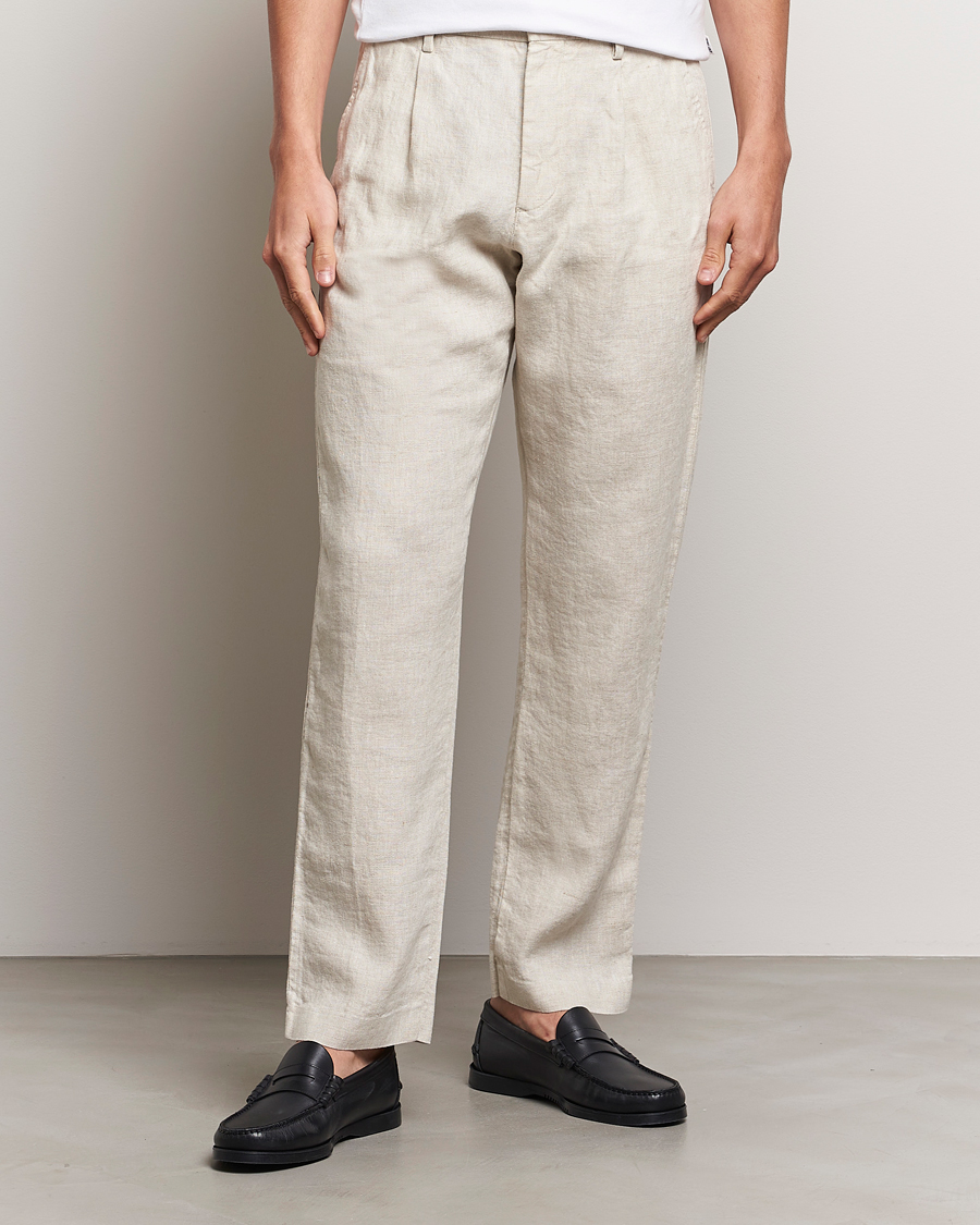 Herr | Kläder | NN07 | Bill Pleated Linen Trousers Oat