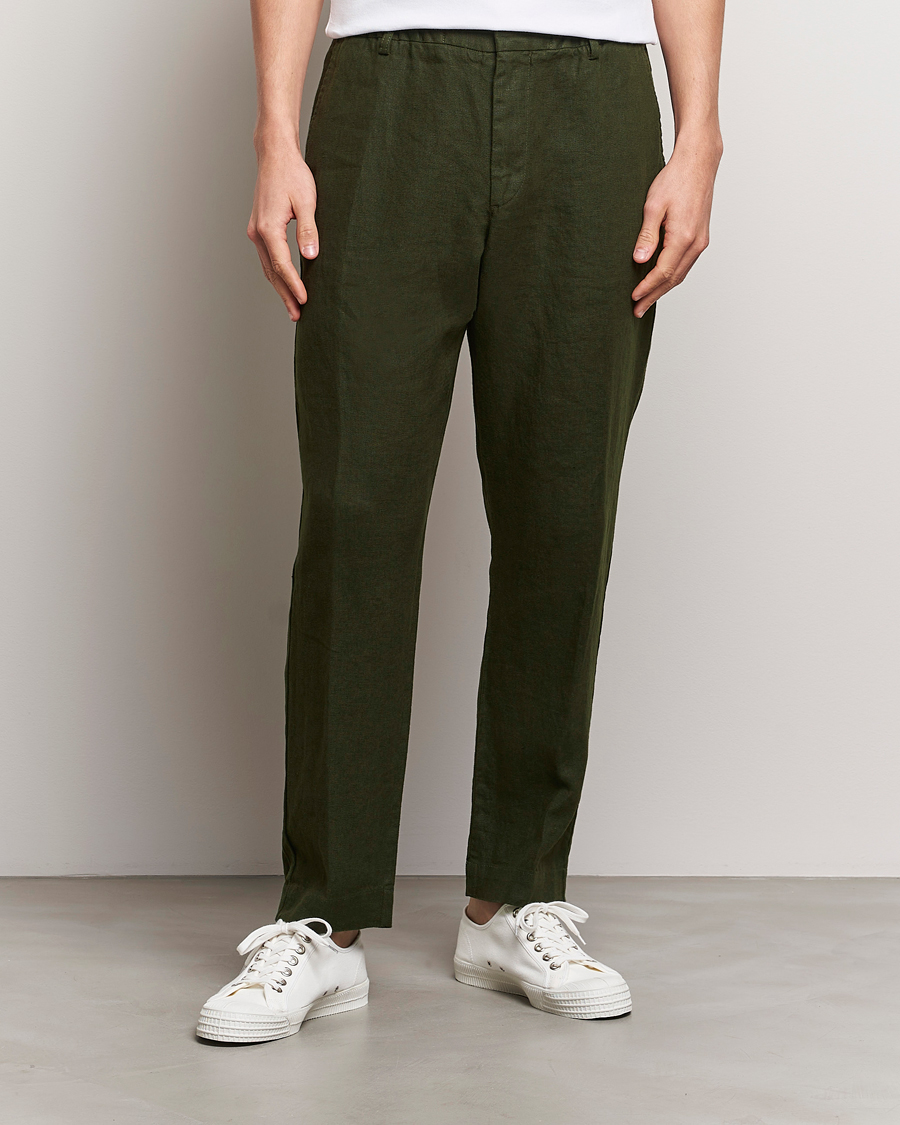 Heren | Broeken | NN07 | Billie Linen Drawstring Trousers Rosin Green