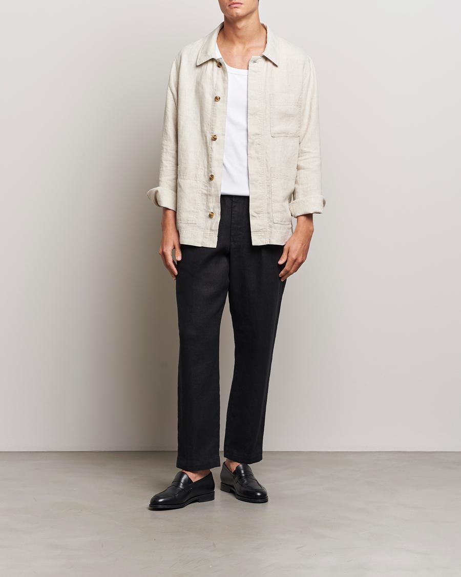 Heren | Broeken | NN07 | Billie Linen Drawstring Trousers Black