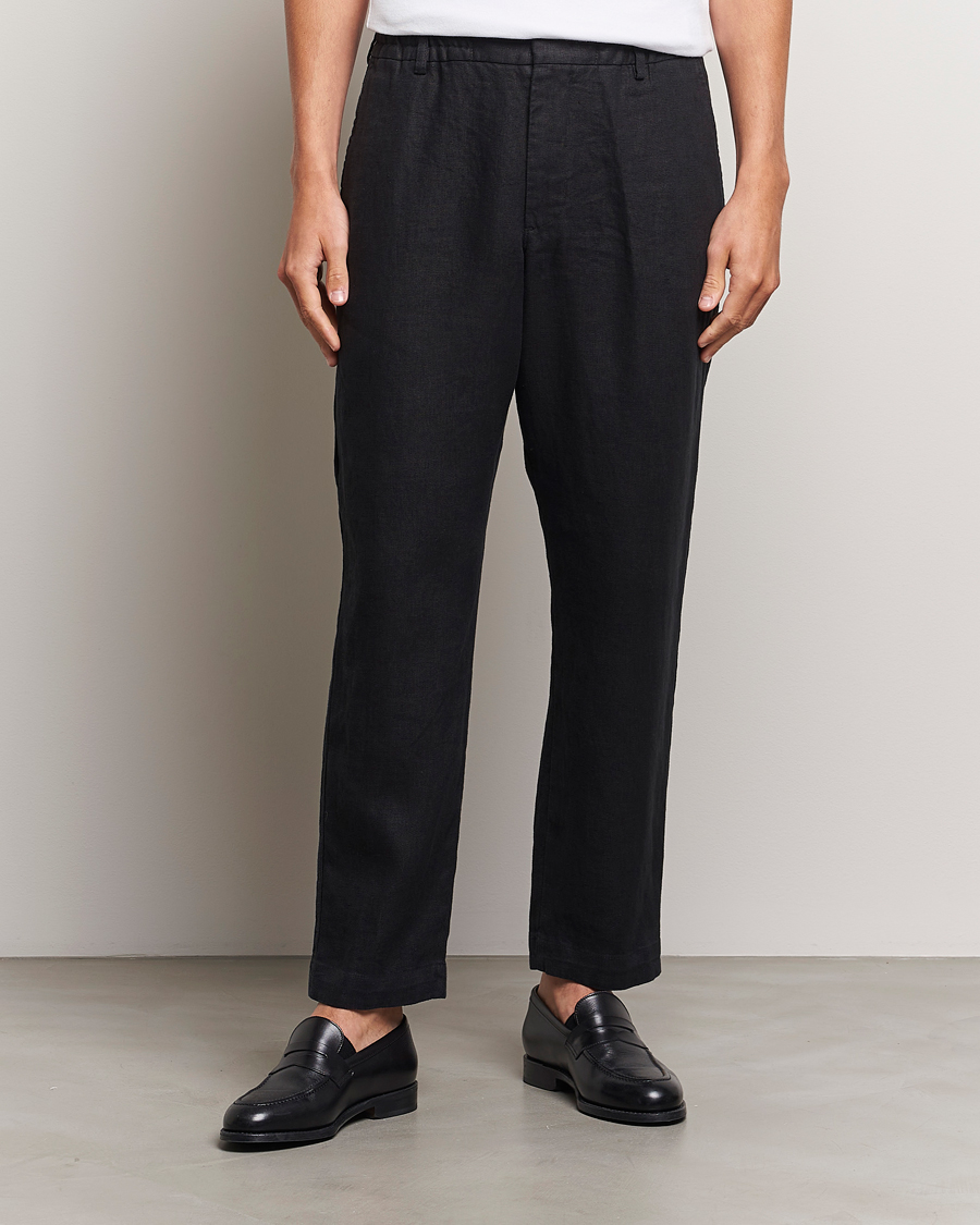 Heren | Broeken | NN07 | Billie Linen Drawstring Trousers Black