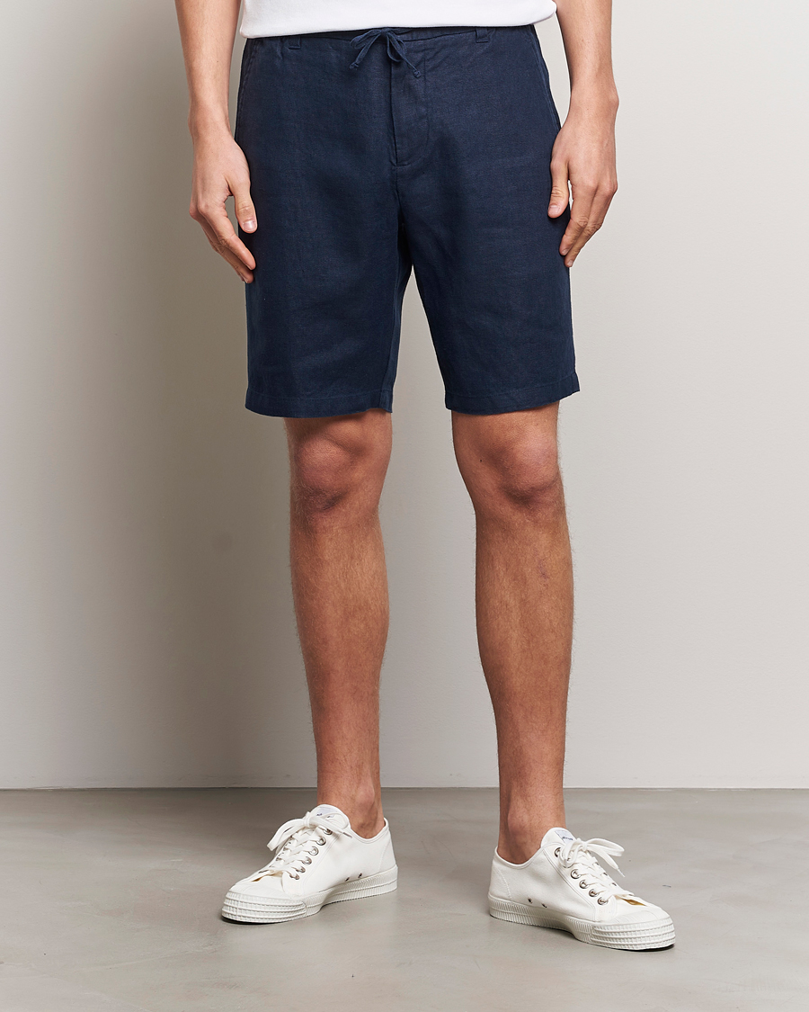 Heren | Linnen shorts | NN07 | Seb Linen Drawstring Shorts Navy Blue