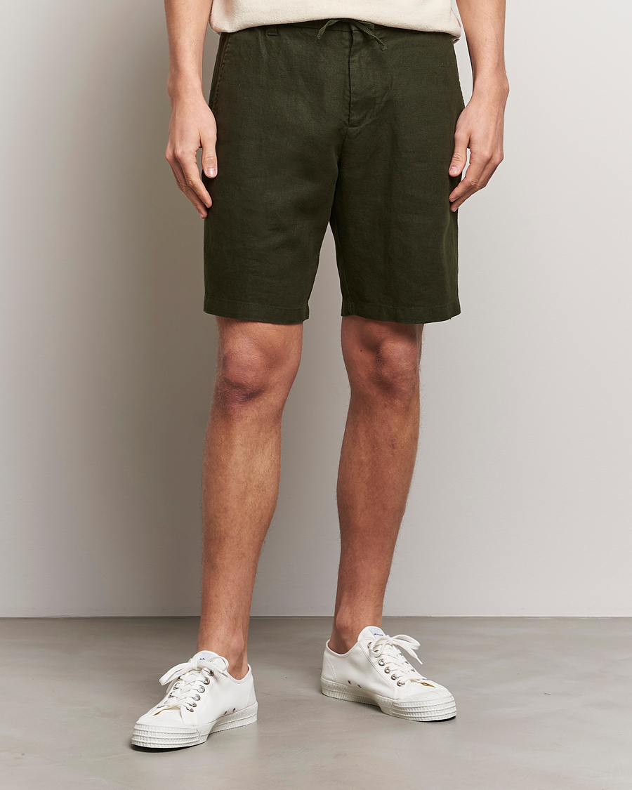 Heren | Linnen shorts | NN07 | Seb Linen Drawstring Shorts Rosin Green