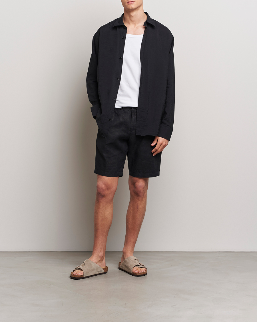 Heren | Korte broek | NN07 | Seb Linen Drawstring Shorts Black