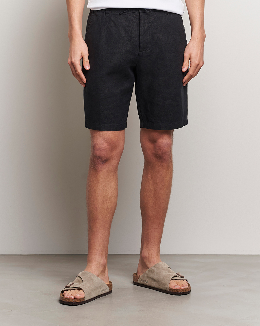 Heren | Linnen shorts | NN07 | Seb Linen Drawstring Shorts Black