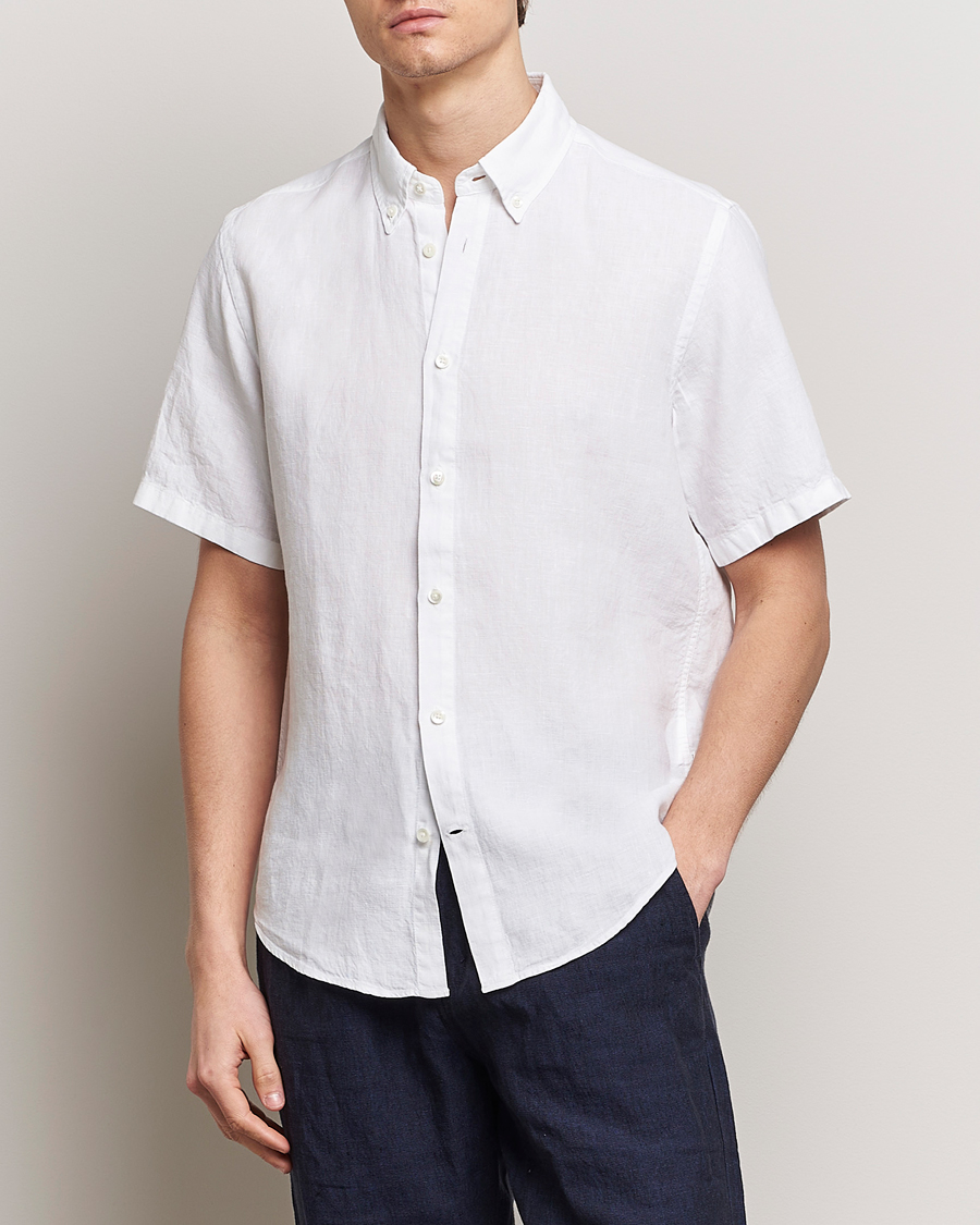 Heren | Overhemden met korte mouwen | NN07 | Arne Linen Short Sleeve Shirt White