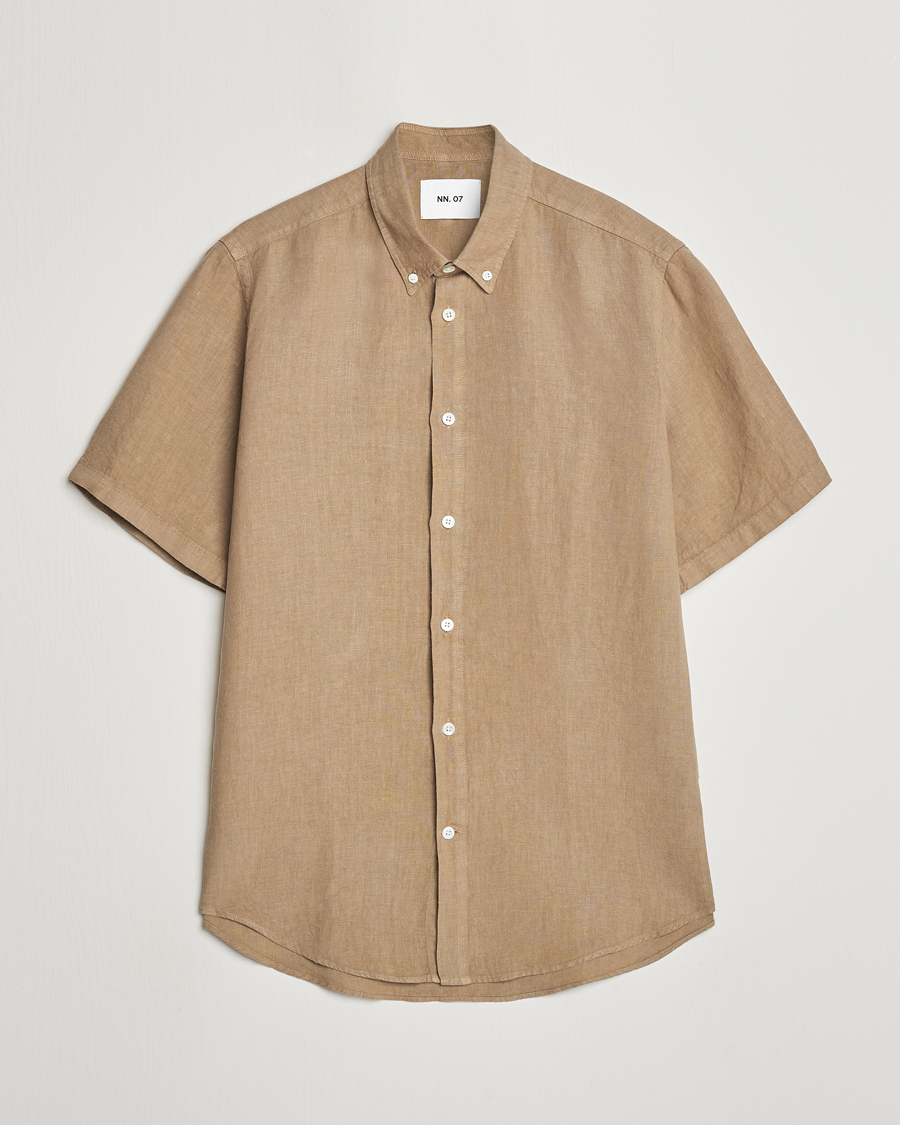 Heren | Overhemden | NN07 | Arne Linen Short Sleeve Shirt Greige