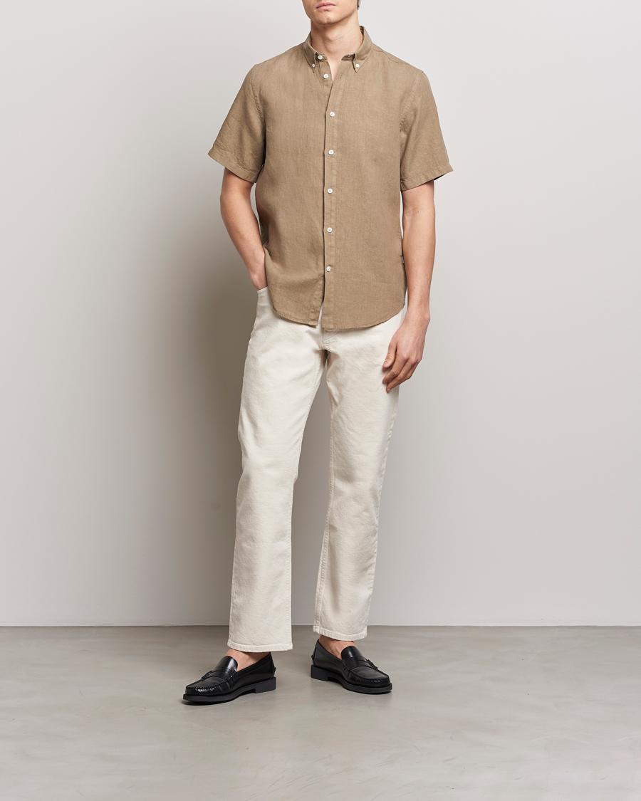 Heren | Overhemden | NN07 | Arne Linen Short Sleeve Shirt Greige