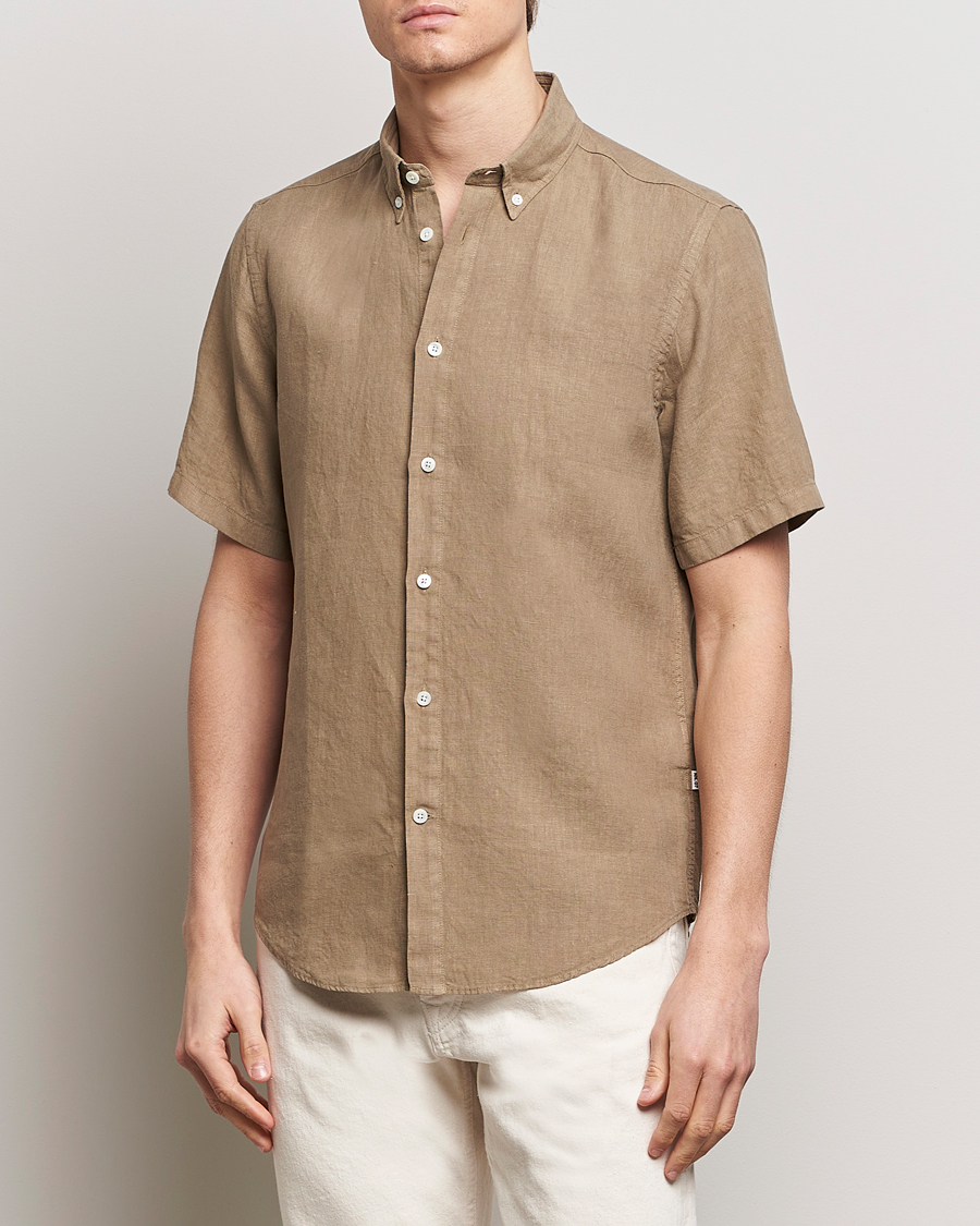 Heren | Casual | NN07 | Arne Linen Short Sleeve Shirt Greige