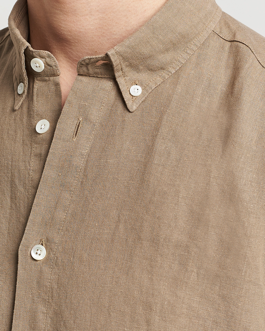 Heren | Overhemden | NN07 | Arne Linen Short Sleeve Shirt Greige
