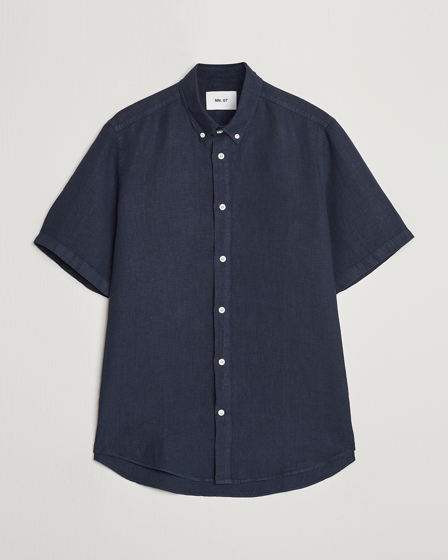 Heren | Overhemden | NN07 | Arne Linen Short Sleeve Shirt Navy Blue