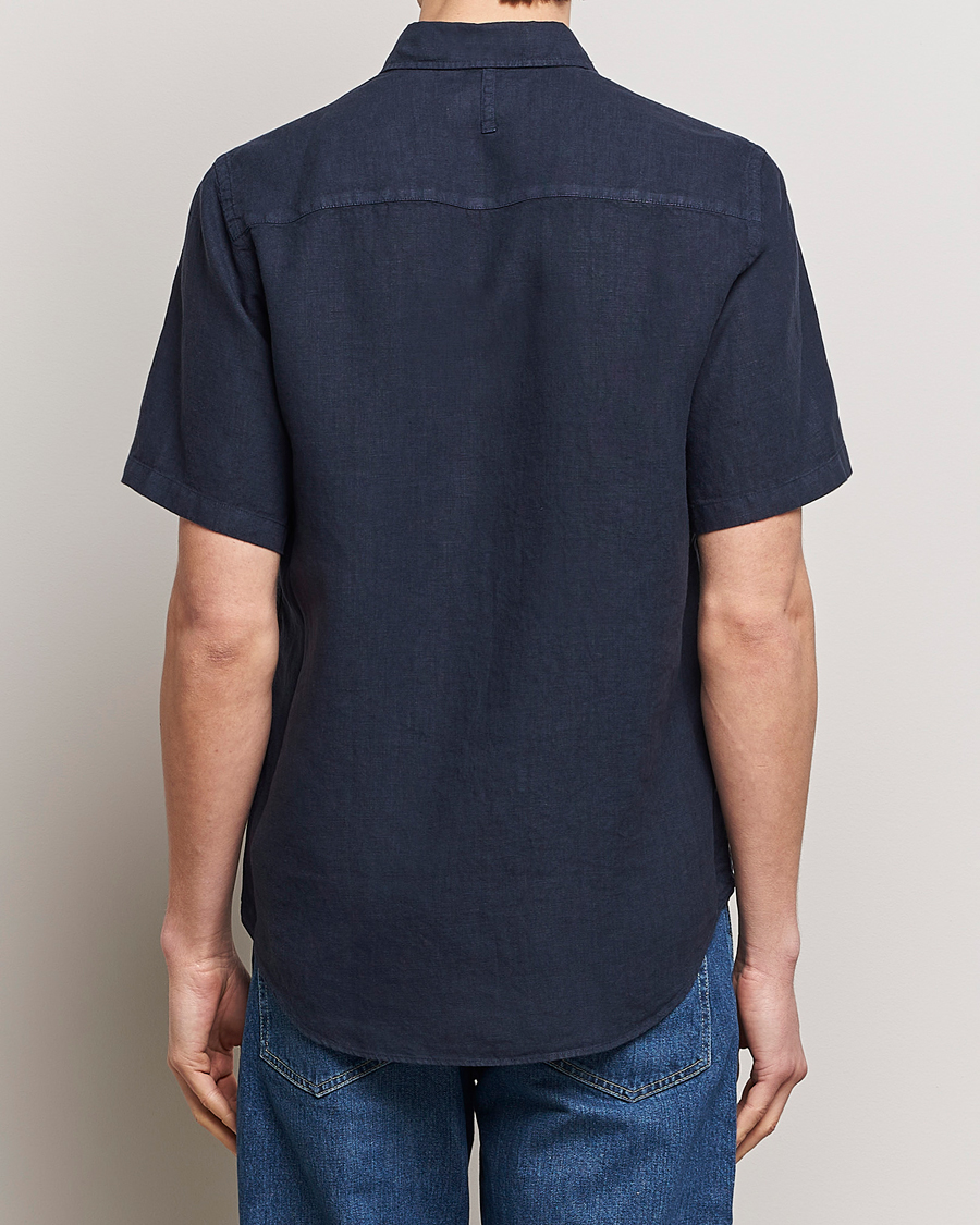 Heren | Overhemden | NN07 | Arne Linen Short Sleeve Shirt Navy Blue