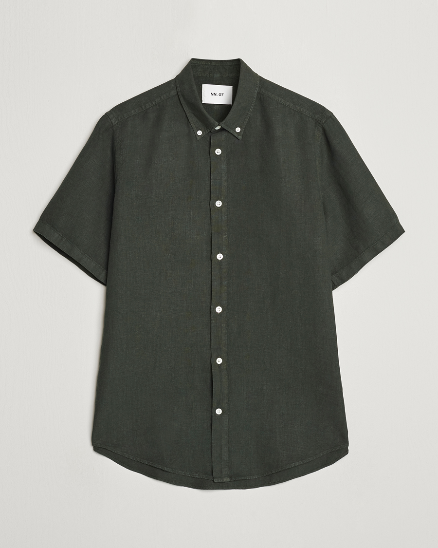 Heren | Overhemden | NN07 | Arne Linen Short Sleeve Shirt Rosin Green