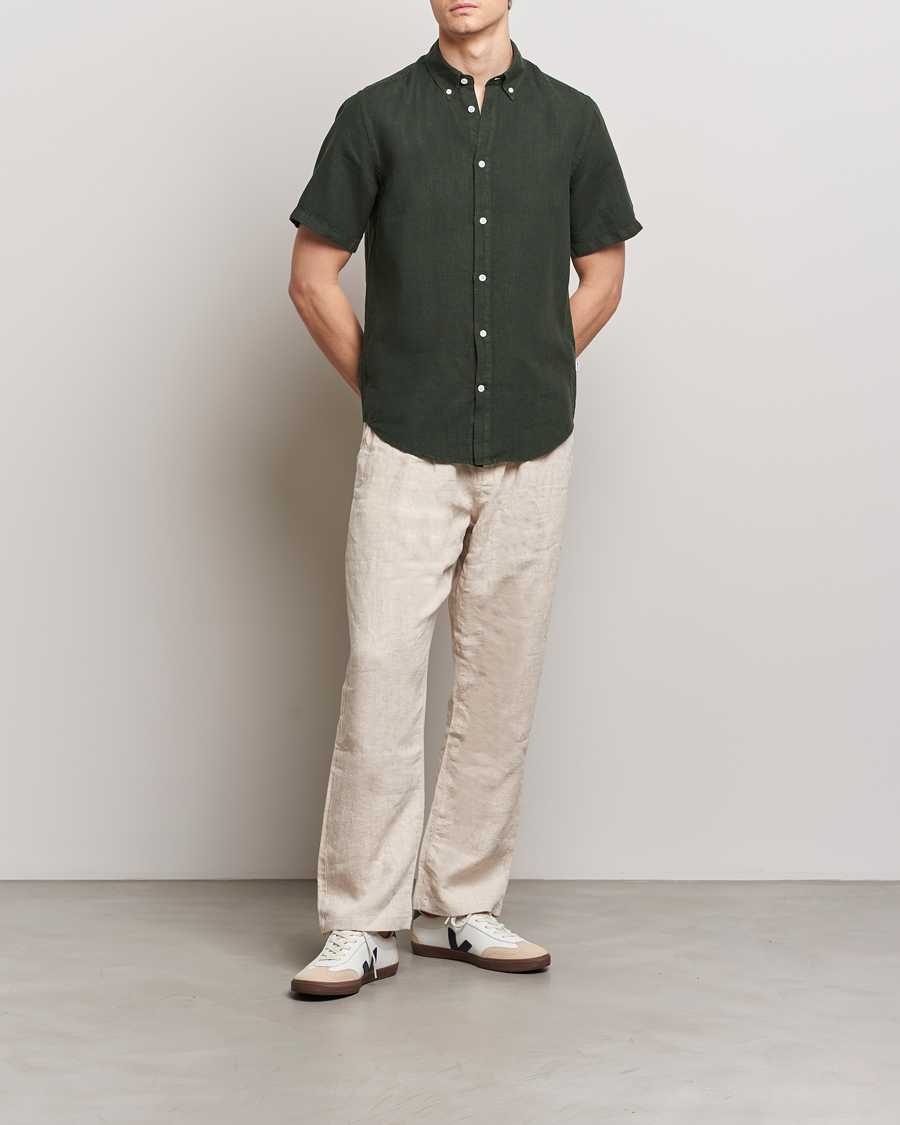 Heren | Overhemden | NN07 | Arne Linen Short Sleeve Shirt Rosin Green