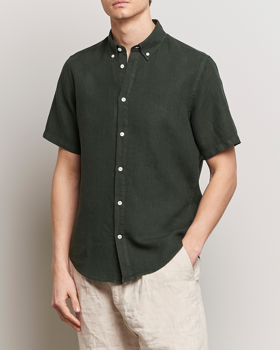 Heren | Business & Beyond | NN07 | Arne Linen Short Sleeve Shirt Rosin Green