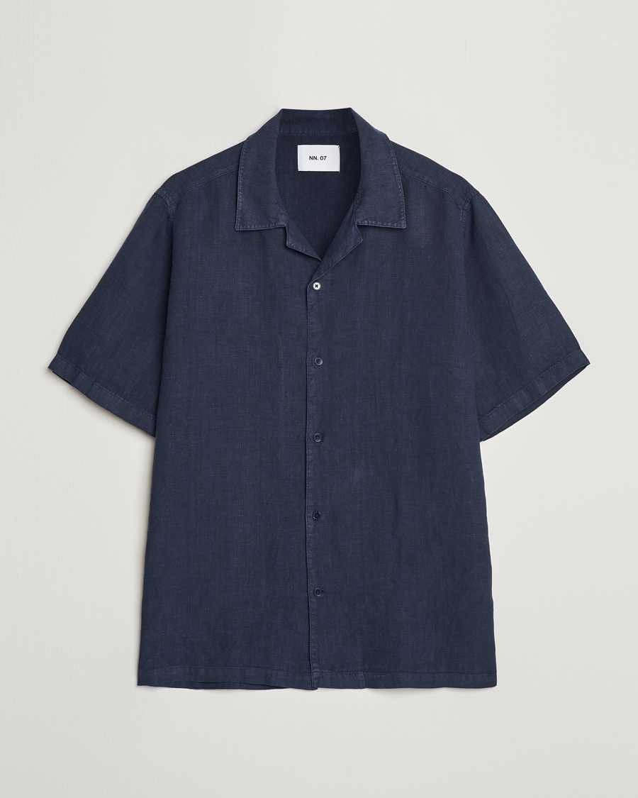Heren | Overhemden | NN07 | Julio Linen Resort Shirt Navy Blue