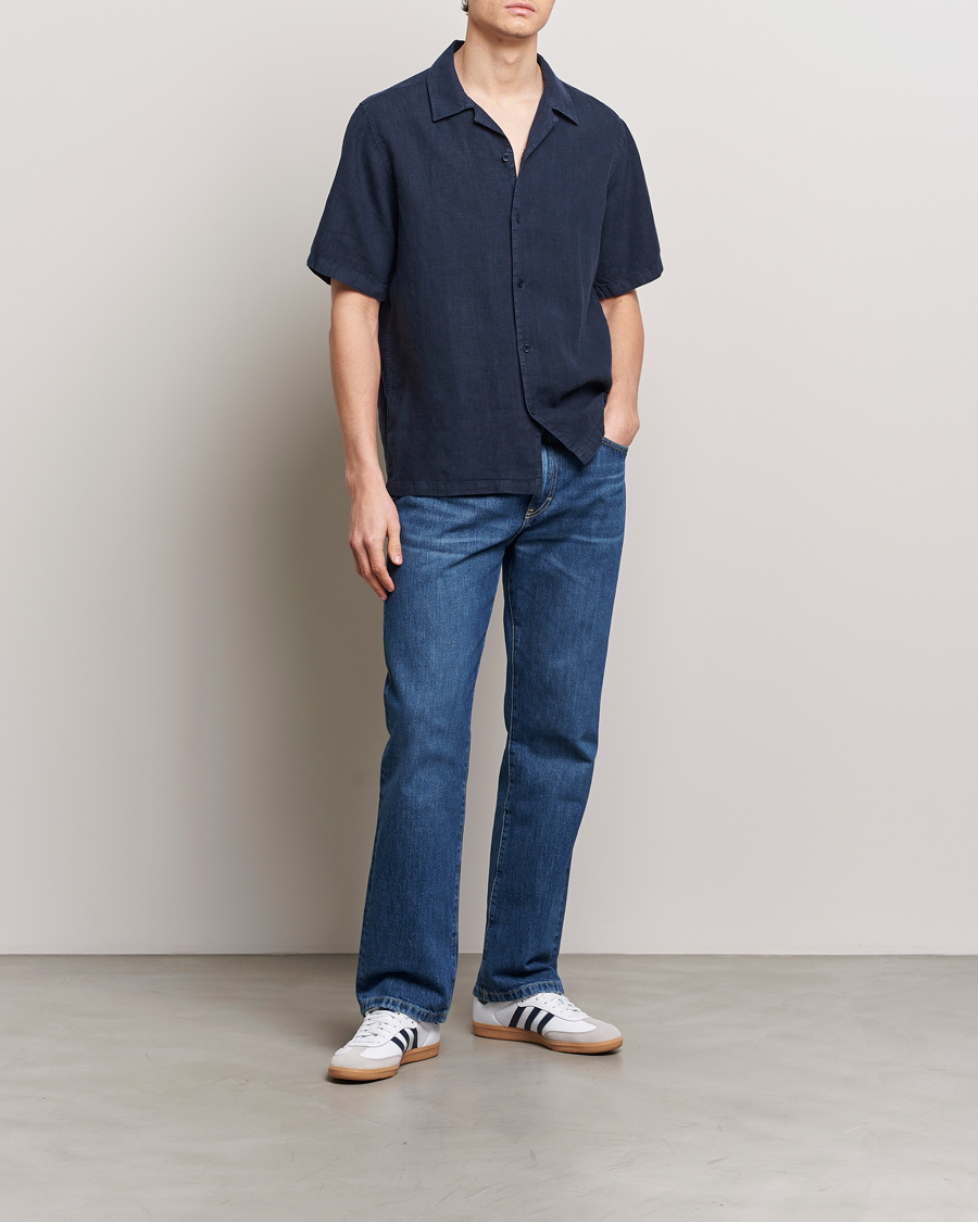 Heren | Overhemden | NN07 | Julio Linen Resort Shirt Navy Blue