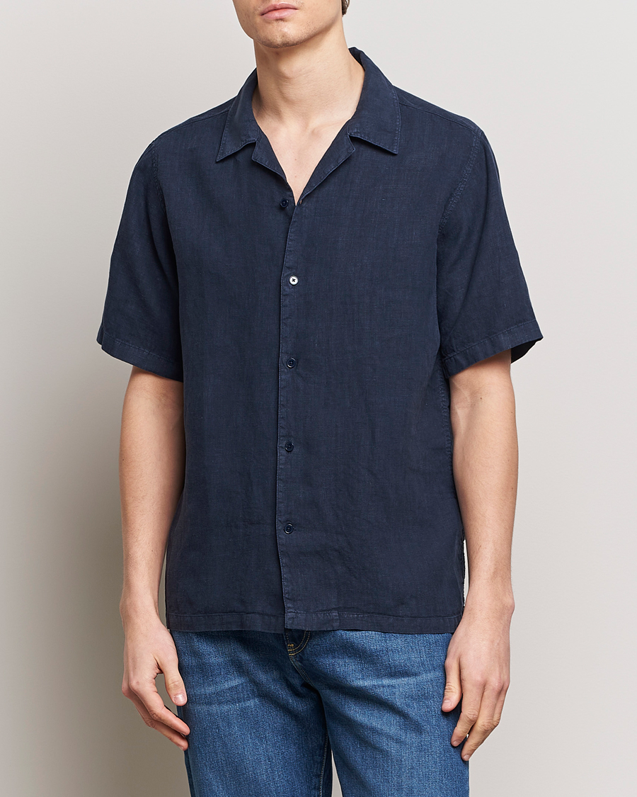 Heren | Overhemden met korte mouwen | NN07 | Julio Linen Resort Shirt Navy Blue