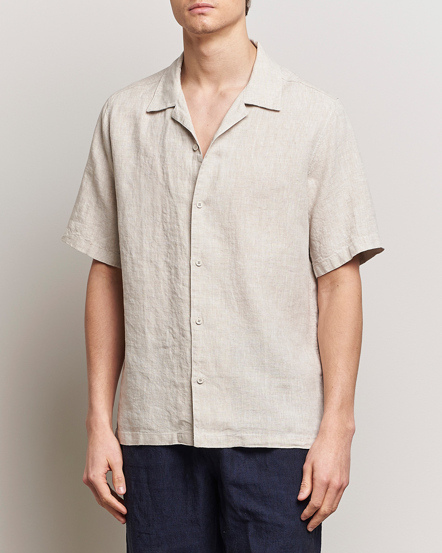 Heren | Overhemden met korte mouwen | NN07 | Julio Linen Resort Shirt Oat