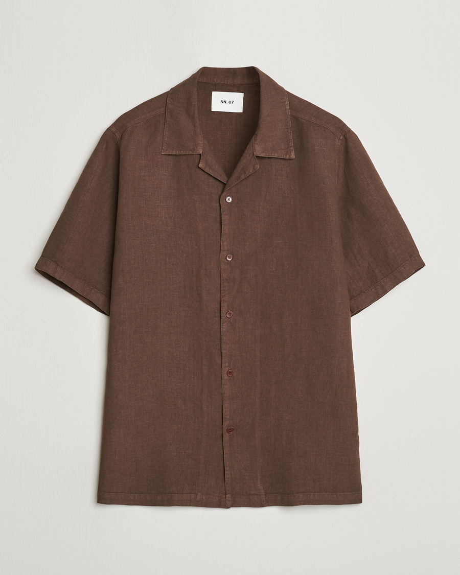 Heren | Overhemden | NN07 | Julio Linen Resort Shirt Cocoa Brown