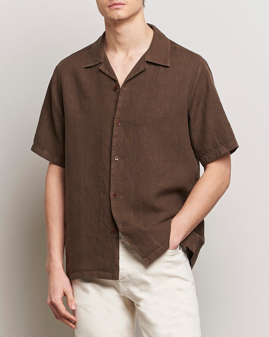 Heren | NN07 | NN07 | Julio Linen Resort Shirt Cocoa Brown